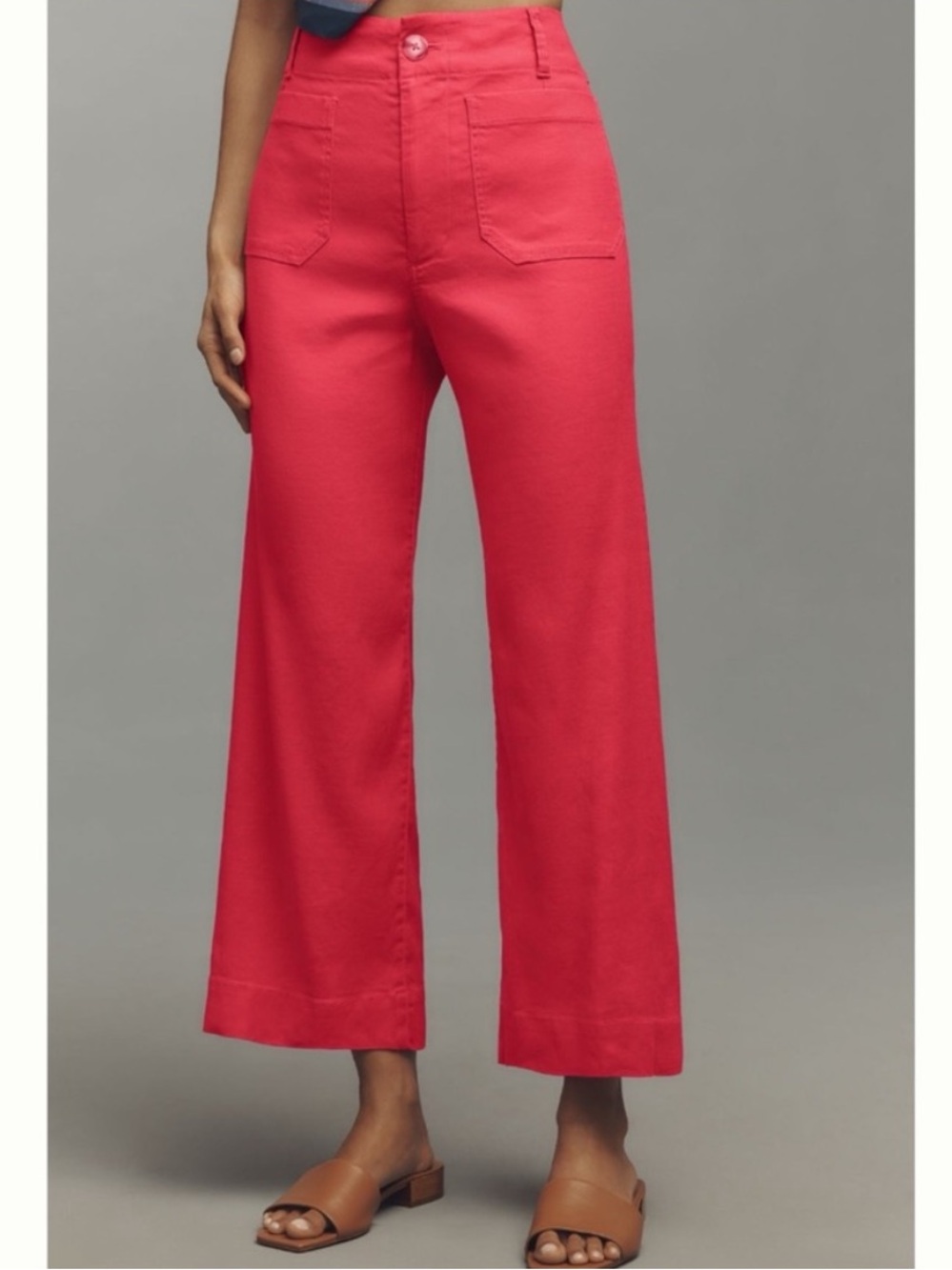NWT Anthropologie Maeve The Colette Linen Blend Crop Wide-Leg Pants in Geranium